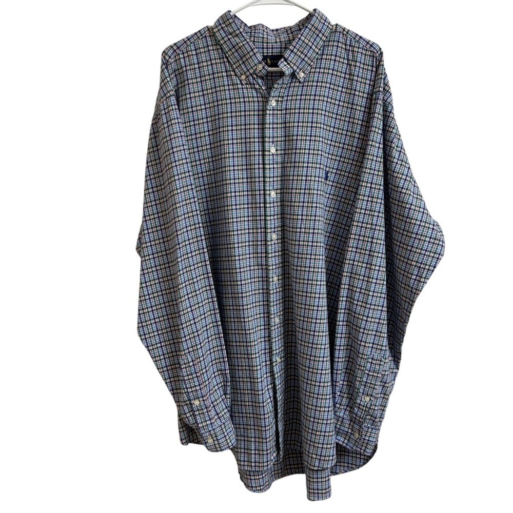 Ralph Lauren Men’s Size 2XLT Tall Blue Green Red Plaid Button Down Shirt Preppy